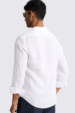 White Linen Grandad Collar Shirt