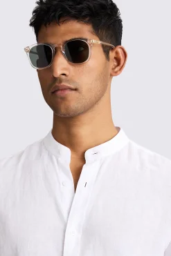 White Linen Grandad Collar Shirt