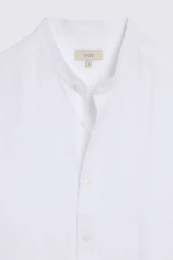 White Linen Grandad Collar Shirt