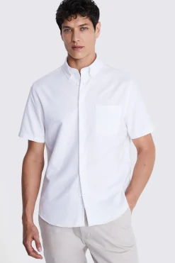 White Short Sleeve Washed Oxford Shirt