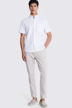 White Short Sleeve Washed Oxford Shirt