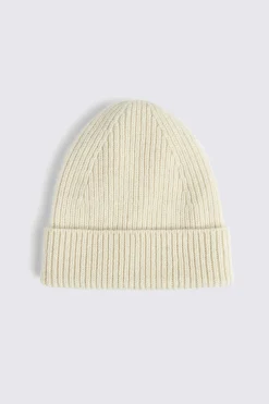 Winter White Cashmere Blend Ribbed Beanie