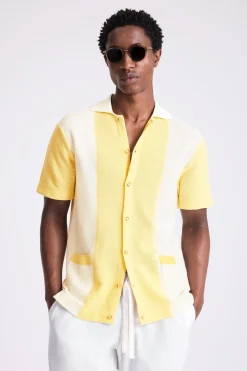 Yellow Stripe Pique Knit Shirt