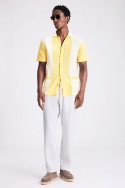 Yellow Stripe Pique Knit Shirt