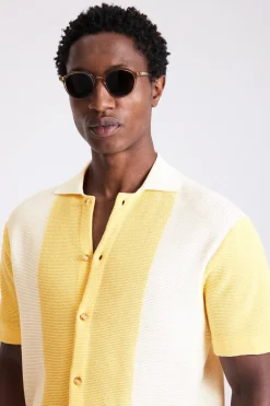 Yellow Stripe Pique Knit Shirt